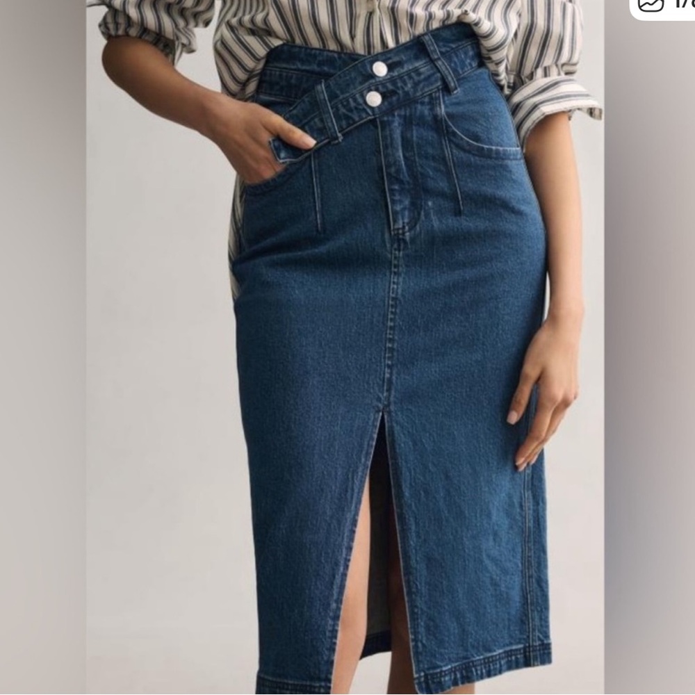 Pilcro Coastal Cowgirl Denim Midi Skirt with Wrap Waist